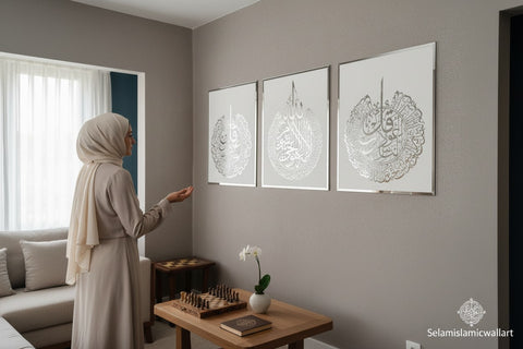 Ayatel Kürsi | Felak Suresi | Nas Suresi | 3'Lü Set Akrilik Ahşap İslami Ev Dekorasyonu